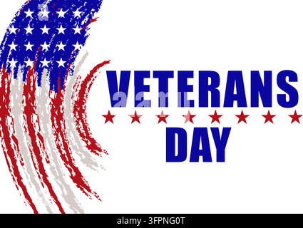 Sfondo per la celebrazione del giorno dei veterani con pennellate della bandiera americana e stelle Illustrazione Vettoriale