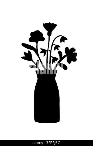Silhouetti di fiori, bouquet in vasi, illustrazione moderna disegnata a mano in stile naif artistico. Elementi di design vettoriale. Illustrazione Vettoriale