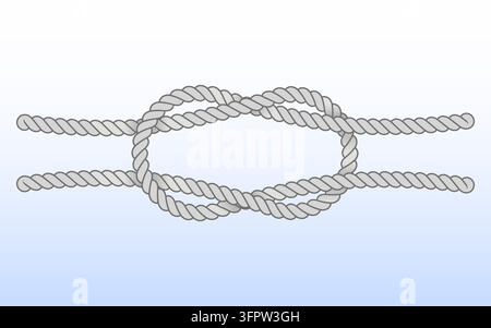 Nodo a reef, nodo nautico usato sulle barche, illustrazione vettoriale Illustrazione Vettoriale