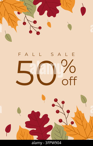 Saldi autunnali e offerta speciale. Sfondo con foglie autunnali. Modello vettoriale per poster, volantino, social media, banner. Illustrazione Vettoriale
