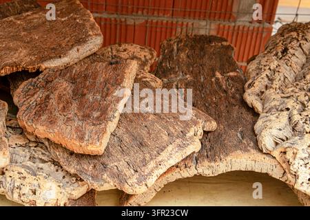 Pezzi naturali di corteccia di quercia da sughero raccolta con texture ruvida Foto Stock