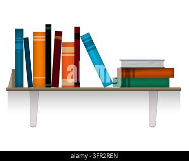 Libri su uno scaffale su una parete sono visibili in un elemento grafico su sfondo bianco. Foto Stock
