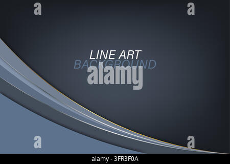 Sfondo astratto a linee curve blu scuro e grigio design moderno minimalista a onde Illustrazione Vettoriale