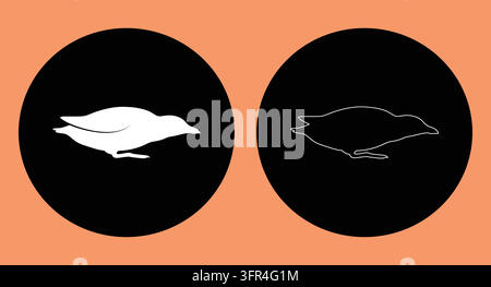Silhouette di uccello e design artistico a linee in cornici circolari nere con animale in volo Illustrazione Vettoriale