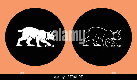Set di due loghi circolari che mostrano un lince che cammina in stili diversi Illustrazione Vettoriale