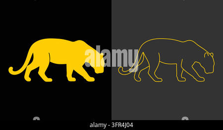 Illustrazione grafica di un leopardo che cammina in stile solido e outline Illustrazione Vettoriale