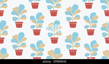 Modello senza cuciture con piante in vaso su sfondo bianco Illustrazione Vettoriale