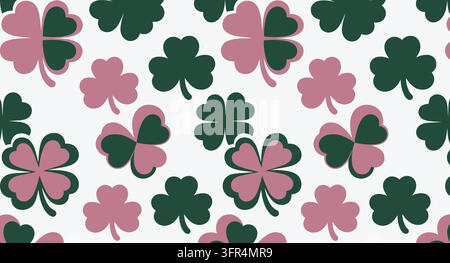 Modello senza cuciture con foglie di trifoglio verde e rosa Illustrazione Vettoriale