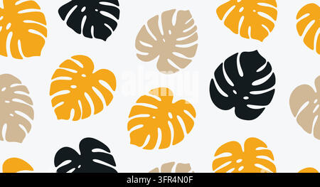 Fondo a motivi senza cuciture con foglie tropicali di Monstera con foglia Illustrazione Vettoriale
