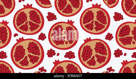 Sfondo texture vettoriale di frutti di melograno tagliati senza cuciture Illustrazione Vettoriale