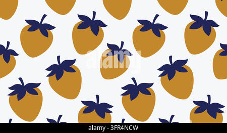 Modello senza cuciture con fragole gialle e foglie blu fragola Illustrazione Vettoriale
