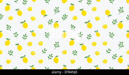Modello senza cuciture di frutti di agrumi con limoni gialli freschi e foglie verdi Illustrazione Vettoriale