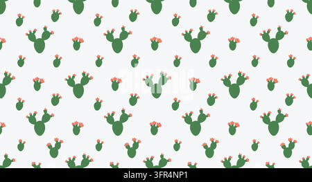 Simpatico motivo senza cuciture con piante di cactus verdi spinose su sfondo chiaro Illustrazione Vettoriale