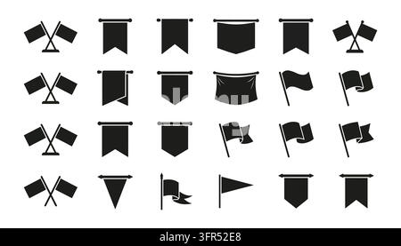 Set di bandiere e pennoni neri in varie forme e configurazioni Illustrazione Vettoriale