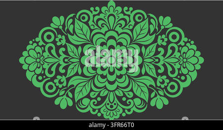 Ornamento mandala medaglione floreale verde su sfondo scuro Illustrazione Vettoriale