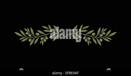 Bordo decorativo a forma di ghirlanda di ramo d'olivo con foglie e olive Illustrazione Vettoriale