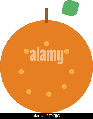 Illustrazione vettoriale piatta di un frutto citrico arancione rotondo con buccia ruvida e foglia verde, isolato su bianco. Icona di vitamina C, succo e agrumi. Illustrazione Vettoriale