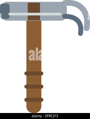Martello a becchio in acciaio con manico di legno e becchio curvo, illustrazione vettoriale piatta isolata su sfondo bianco. Icona di utensile da falegnameria. Illustrazione Vettoriale