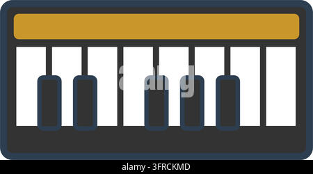 Illustrazione vettoriale piatta di una tastiera di pianoforte con tasti bianchi e neri, isolata su sfondo bianco. Musica classica, icona di jazz e lezione. Illustrazione Vettoriale