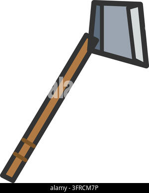 Illustrazione vettoriale piatta di un'ascia da campeggio con manico in legno e testa in acciaio affilata con bordo della lama affilato, isolata su sfondo bianco. Illustrazione Vettoriale