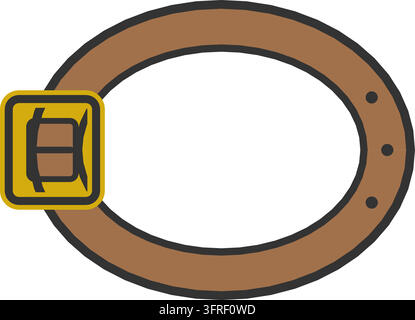 Illustrazione vettoriale piatta di una cintura di pelle marrone arrotolata con una fibbia dorata e fori perforati, isolata su sfondo bianco. Illustrazione Vettoriale