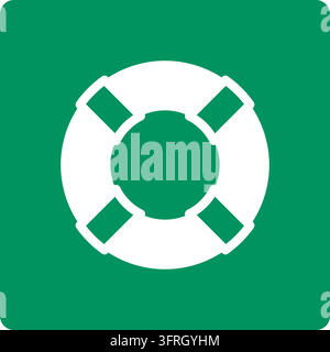Segnale di sicurezza verde con un anello di salvataggio. Pittogramma di progettazione propria nello stile dei segnali di sicurezza ISO 7010; non è il simbolo standard ufficiale. Illustrazione Vettoriale