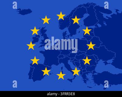 Mappa dei paesi europei con il simbolo dell'Unione europea Foto Stock