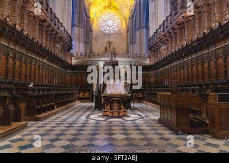 Cattedrale di Siviglia o Catedral de Sevilla; Interno, Il Coro, XV secolo, Siviglia, Andalusia, Spagna. Patrimonio mondiale UNESCO Foto Stock