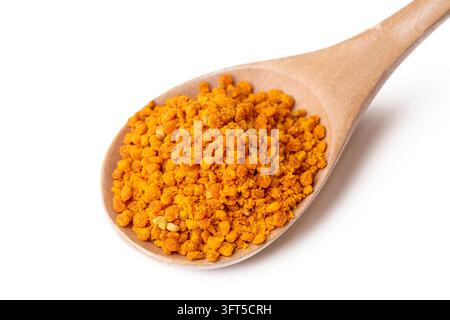 Bee di granelli di polline su uno sfondo bianco. Foto Stock