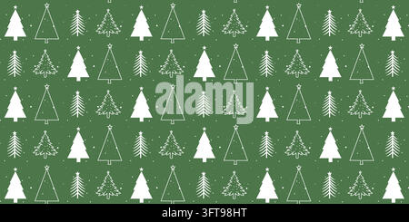 Vettori di motivi senza cuciture con alberi di Natale, fiocchi di neve e elementi stellari. Elegante texture di sfondo invernale ripetuta per sfondi per le festività Illustrazione Vettoriale