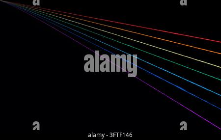 fili di cucito multicolori a forma di arcobaleno su sfondo nero in primo piano Foto Stock