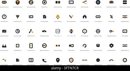 Set di icone di connessione VPN, tunneling sicuro, gateway proxy e collezione di vettori di privacy Internet Illustrazione Vettoriale