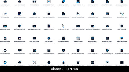 Set di icone per la condivisione di file Archiviazione cloud Trasferimento di dati Segnali di rete Illustrazione Vettoriale