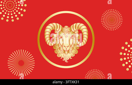 Una copertina con una testa di ariete dorata su sfondo rosso Illustrazione Vettoriale