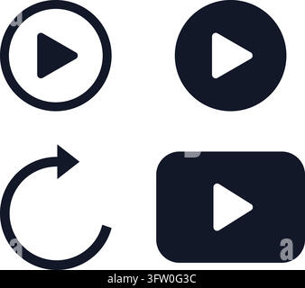 Set di icone vettoriali blu scuro per giocare e ricaricare con simboli triangolari isolati su sfondo bianco Illustrazione Vettoriale