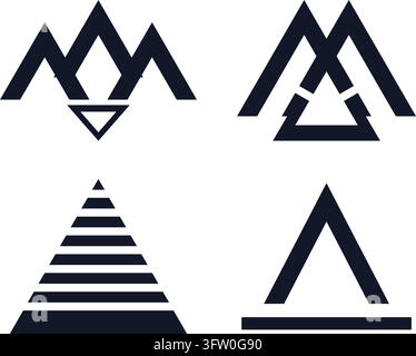 Set di cinque concetti di logo minimalisti geometrici con la lettera M in blu navy scuro su sfondo bianco Illustrazione Vettoriale