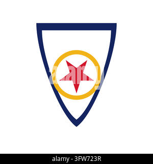 Emblema araldico della marina con una stella rossa audace all'interno di un anello dorato, emblema piatto isolato su bianco. Illustrazione Vettoriale