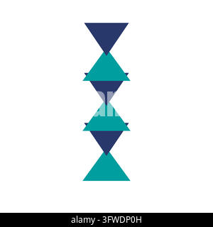 Pila a clessidra di triangoli alternati verso l'alto e verso il basso in verde acqua e blu navy, opera geometrica su bianco. Illustrazione Vettoriale