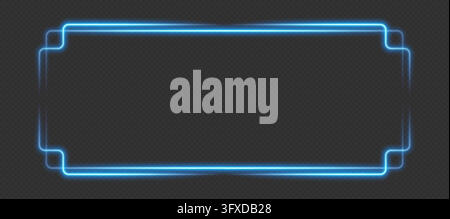 Cornice rettangolare blu neon luminosa, bordo geometrico LED moderno con angoli curvi Illustrazione Vettoriale