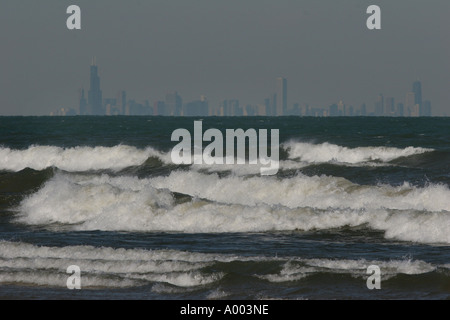 Sullo skyline di Chicago Indiana Dunes National Lakeshore beach Foto Stock