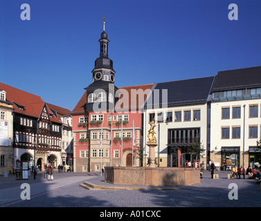 Marktplatz mit Rathaus und Georgsbrunnen a Eisenach, Thueringen Foto Stock