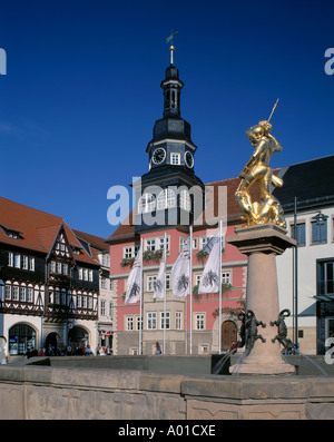 Marktplatz mit Rathaus und Georgsbrunnen a Eisenach, Thueringen Foto Stock