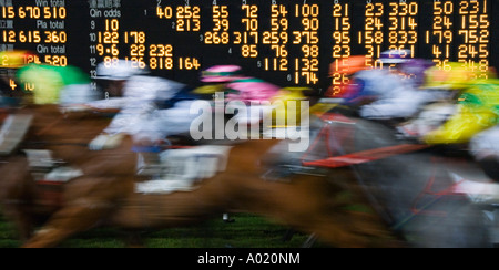 Corsa dei Cavalli passato tabellone di grandi dimensioni durante la gara a Ippodromo Happy Valley di hong kong Foto Stock