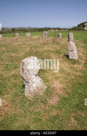 Merry Maidens Stone Circle Cornovaglia Foto Stock