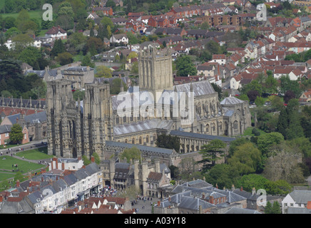 Cattedrale di Wells Somerset Cattedrale vista aerea di St Andrews Cattedrale wells somerset England Regno Unito Foto Stock