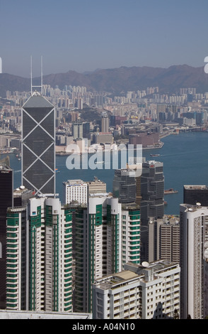 Dh Victoria Harbour CENTRAL HONG KONG Bank of China grattacieli waterfront vista vista torre cityscape Foto Stock