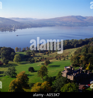 Mattinata a Balloch Castle sul Loch Lomond Scozia vista aerea Foto Stock