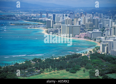 Vista dal cratere del Diamond Head di Waikiki di Oahu Honolulu Hawaii. Vista dal cratere del Diamond Head. Stati Uniti d'America Foto Stock