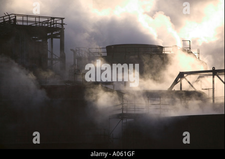 Rischi dovuti alle emissioni da Corus steel works, Teeside, Inghilterra Foto Stock