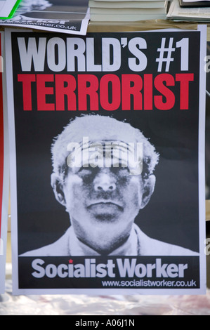 Un anti-Bush poster in conto i cambiamenti climatici nel rally di Londra, Regno Unito Foto Stock